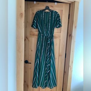 Green patterned wrap dress